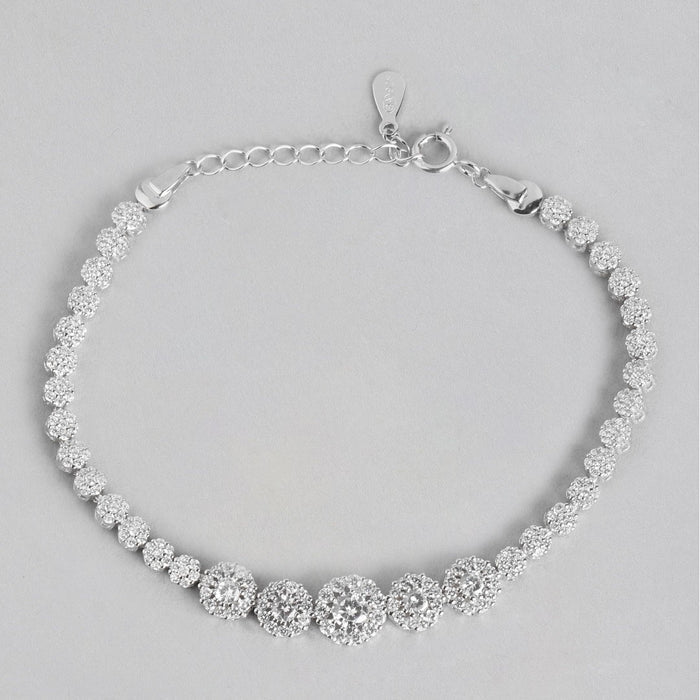 CZ Studded Rhodium Plated Bracelet & Earring Combo