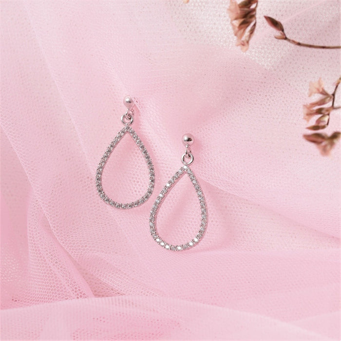 CZ Studded Rhodium Plated Hanging Stud Earrings