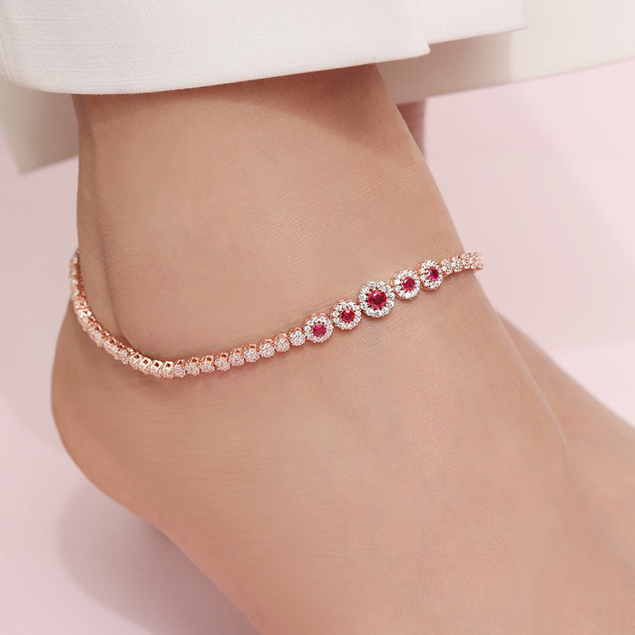 CZ Studded Rose Gold 925 Sterling Silver Chain Anklet