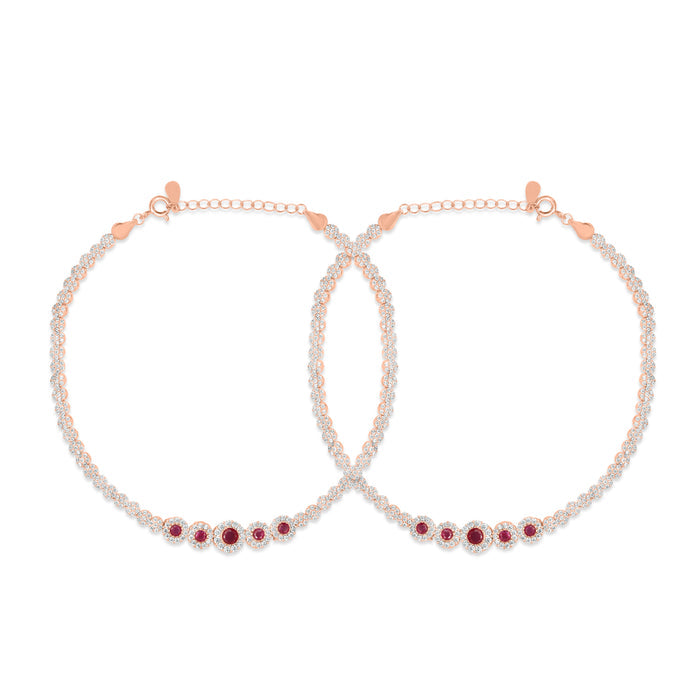 CZ Studded Rose Gold 925 Sterling Silver Chain Anklet