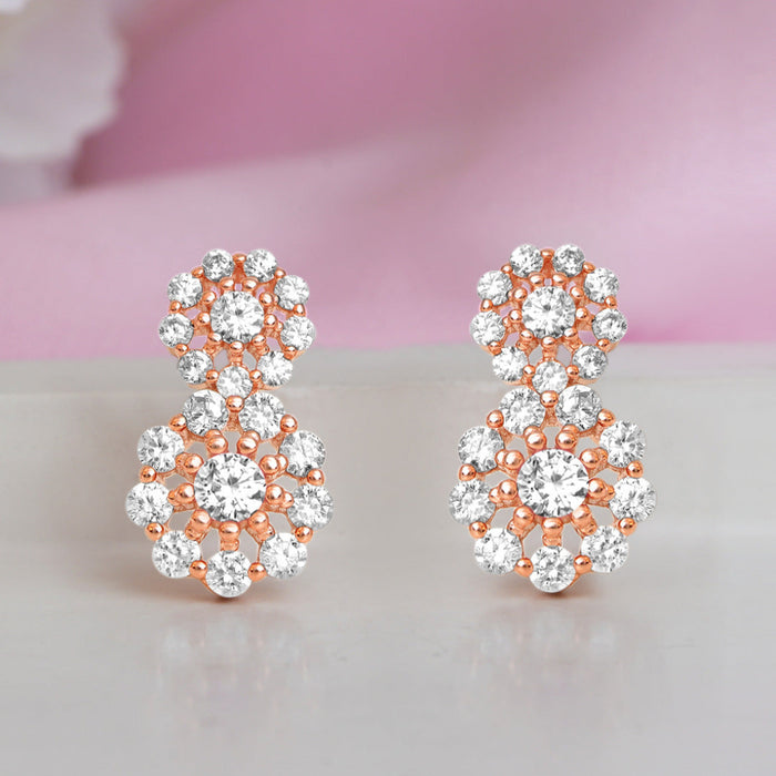CZ Studded Rose Gold Plated 925 Sterling Silver Cluster Earrings
