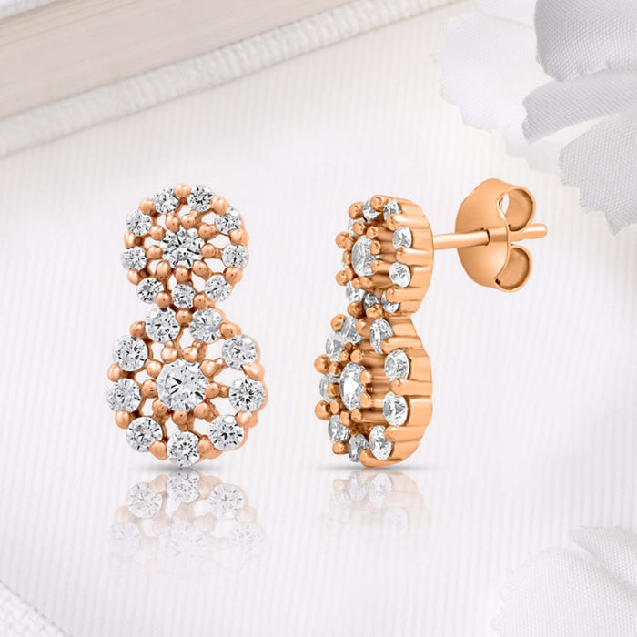 CZ Studded Rose Gold Plated 925 Sterling Silver Cluster Earrings