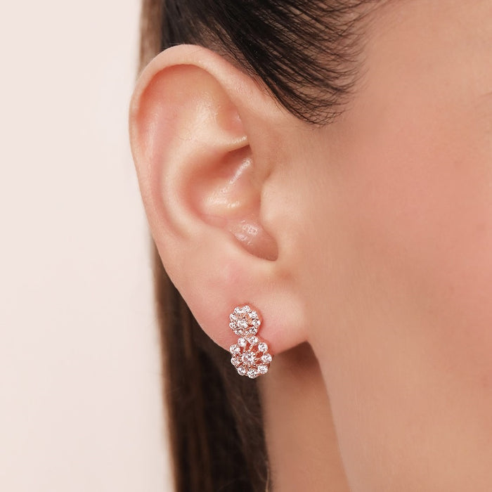 CZ Studded Rose Gold Plated 925 Sterling Silver Cluster Earrings