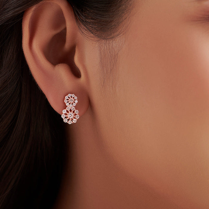 CZ Studded Rose Gold Plated 925 Sterling Silver Cluster Earrings