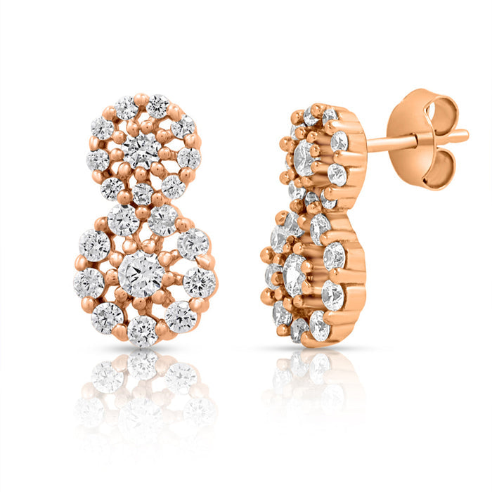 CZ Studded Rose Gold Plated 925 Sterling Silver Cluster Earrings