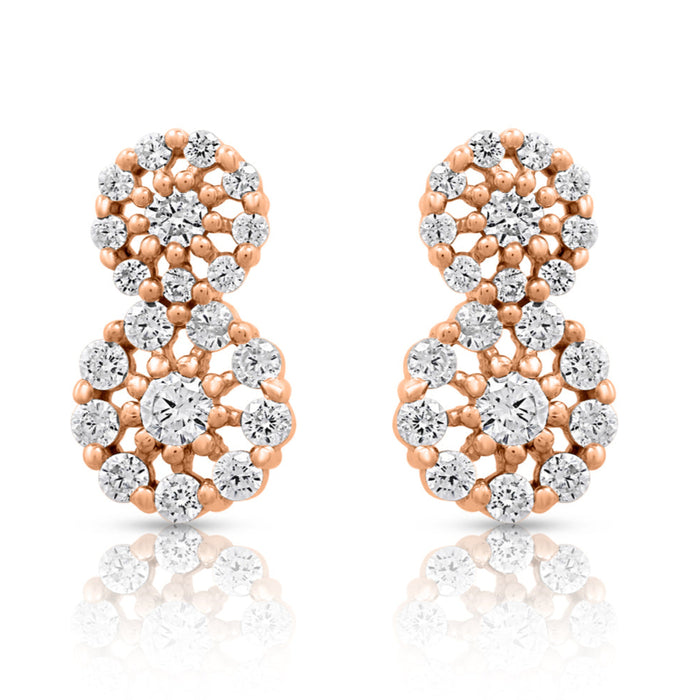 CZ Studded Rose Gold Plated 925 Sterling Silver Cluster Earrings