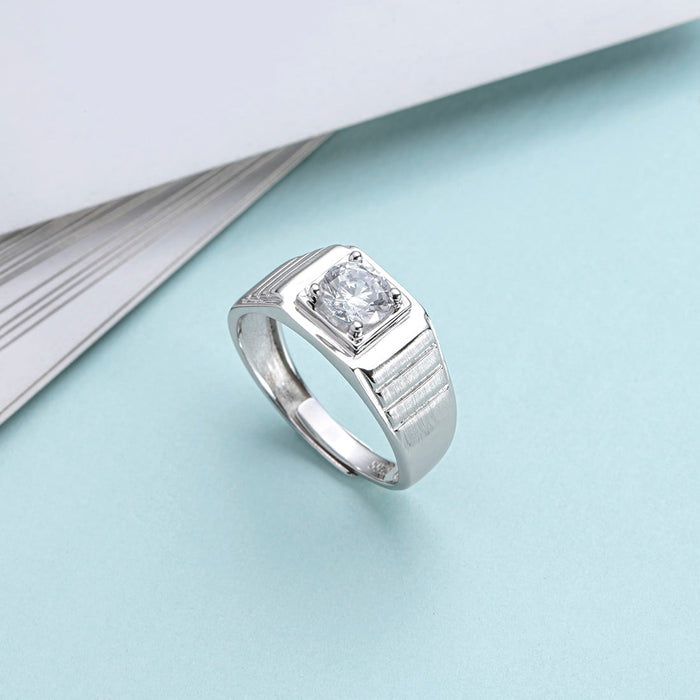 CZ Studded Solitaire 925 Sterling Silver Ring for Him (Adjustable)