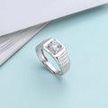 CZ Studded Solitaire 925 Sterling Silver Ring for Him (Adjustable)