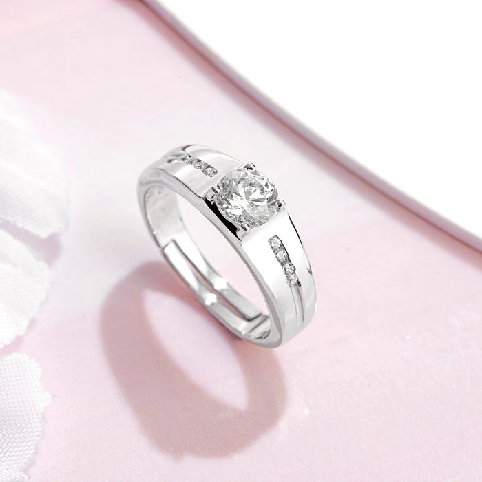 CZ Studded Solitaire 925 Sterling Silver Ring for Him (Adjustable)