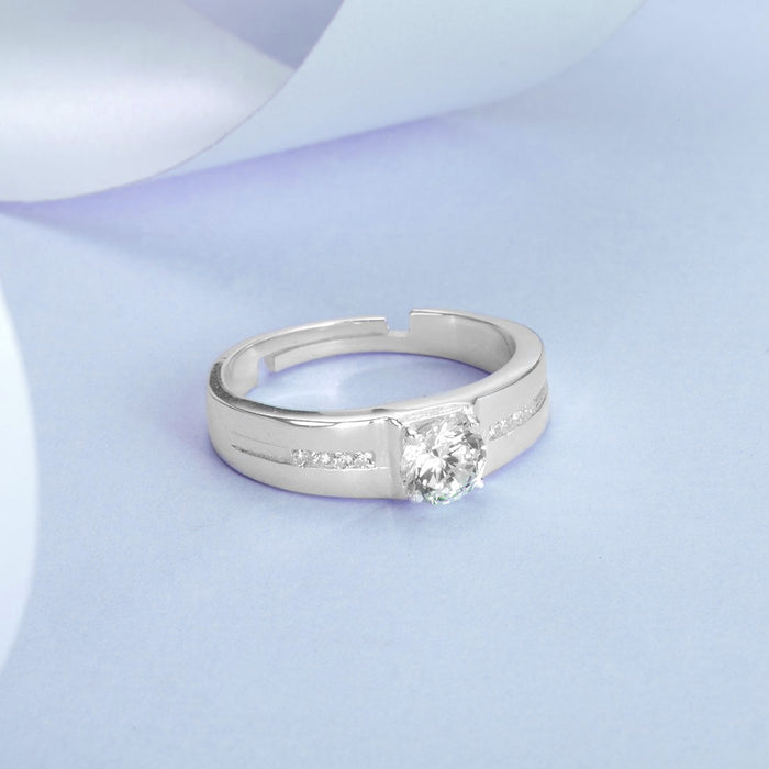 CZ Studded Solitaire 925 Sterling Silver Ring for Him (Adjustable)
