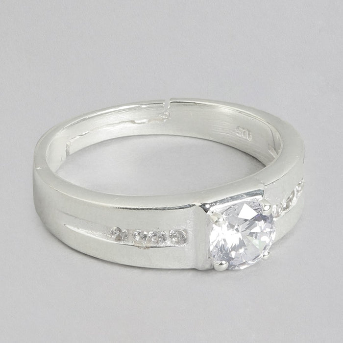 CZ Studded Solitaire 925 Sterling Silver Ring for Him (Adjustable)