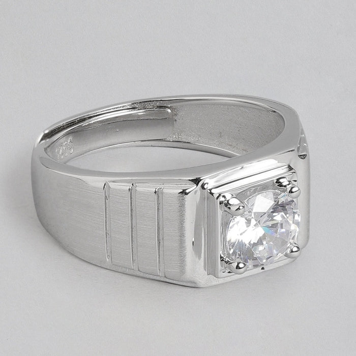 CZ Studded Solitaire 925 Sterling Silver Ring for Him (Adjustable)