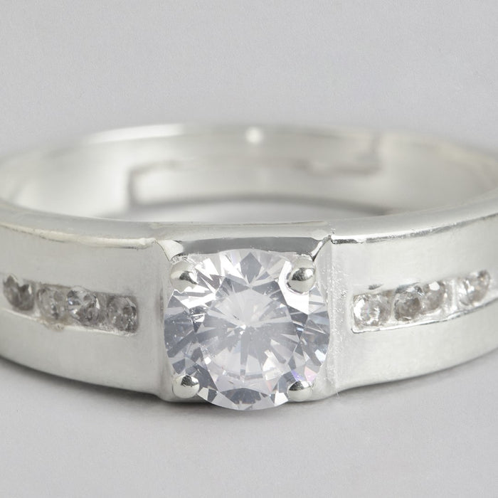 CZ Studded Solitaire 925 Sterling Silver Ring for Him (Adjustable)