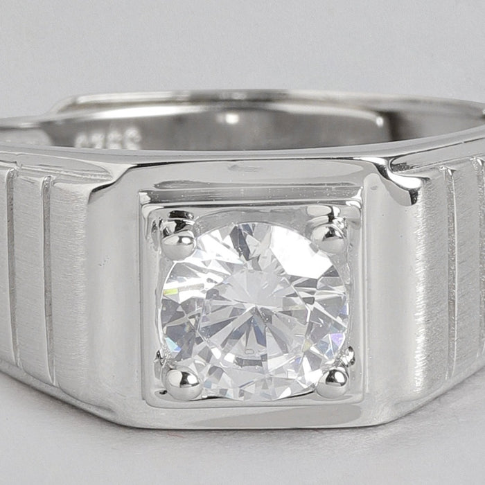 CZ Studded Solitaire 925 Sterling Silver Ring for Him (Adjustable)