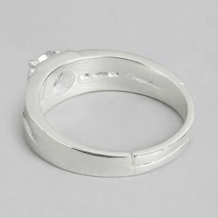 CZ Studded Solitaire 925 Sterling Silver Ring for Him (Adjustable)