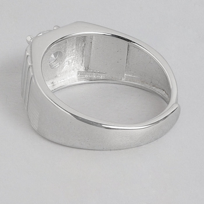 CZ Studded Solitaire 925 Sterling Silver Ring for Him (Adjustable)