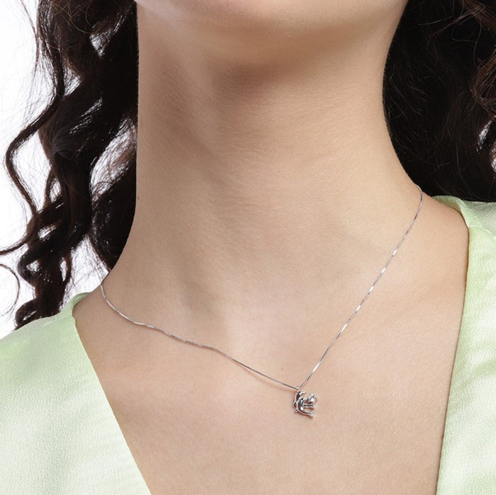 CZ Studded Twin Dolphin 925 Sterling Silver Necklace