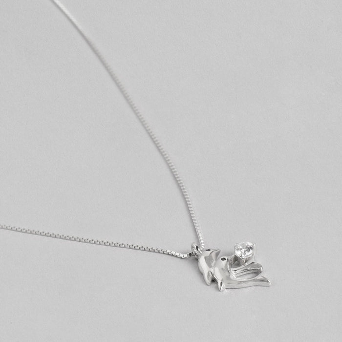CZ Studded Twin Dolphin 925 Sterling Silver Necklace