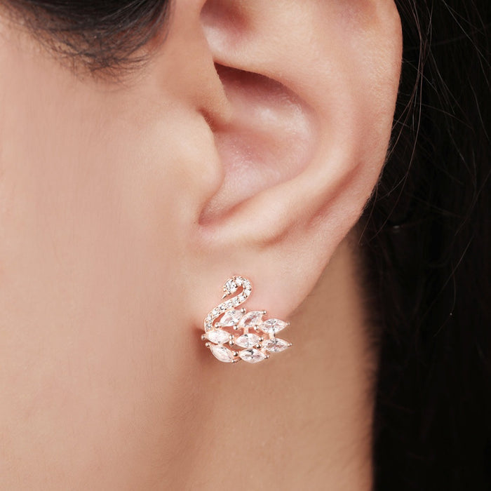 CZ Swan Rose Gold Plated 925 Sterling Silver Stud Earring