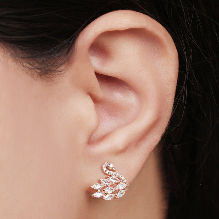 CZ Swan Rose Gold Plated 925 Sterling Silver Stud Earring