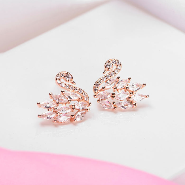 CZ Swan Rose Gold Plated 925 Sterling Silver Stud Earring