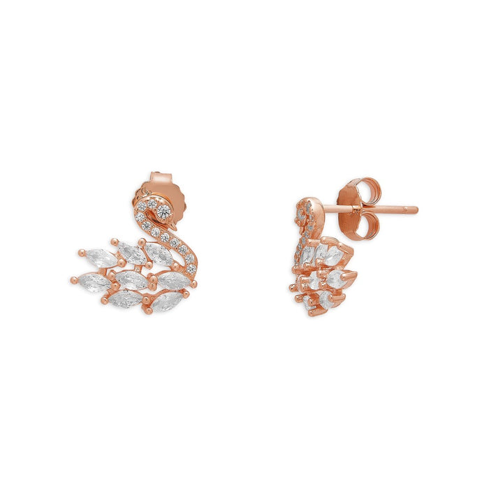 CZ Swan Rose Gold Plated 925 Sterling Silver Stud Earring