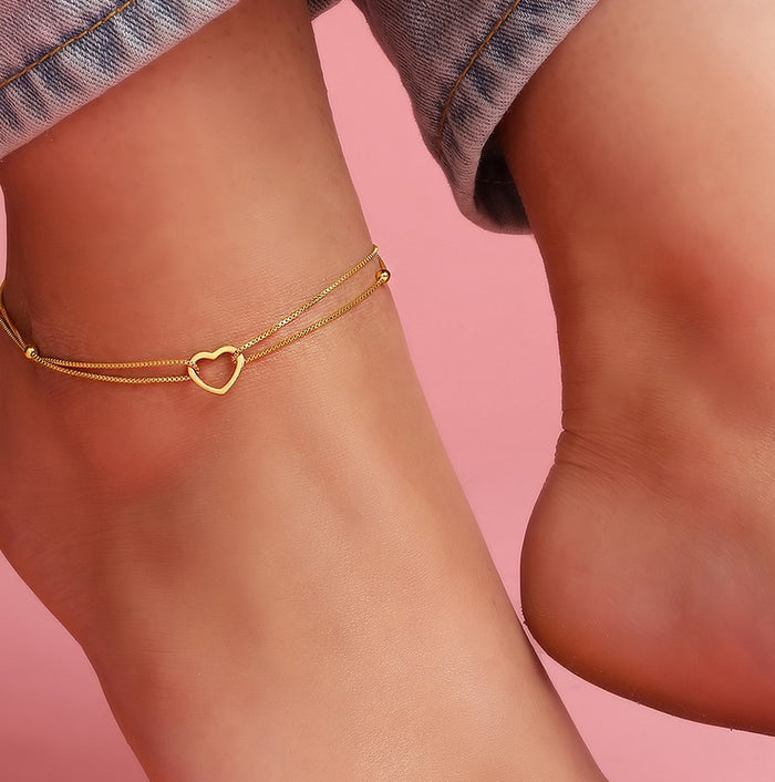 Dainty Heart Gold Plated 925 Sterling Silver Anklets
