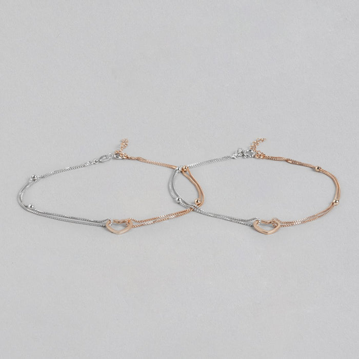 Dainty Hearts Dual-Tone 925 Sterling Silver Anklet