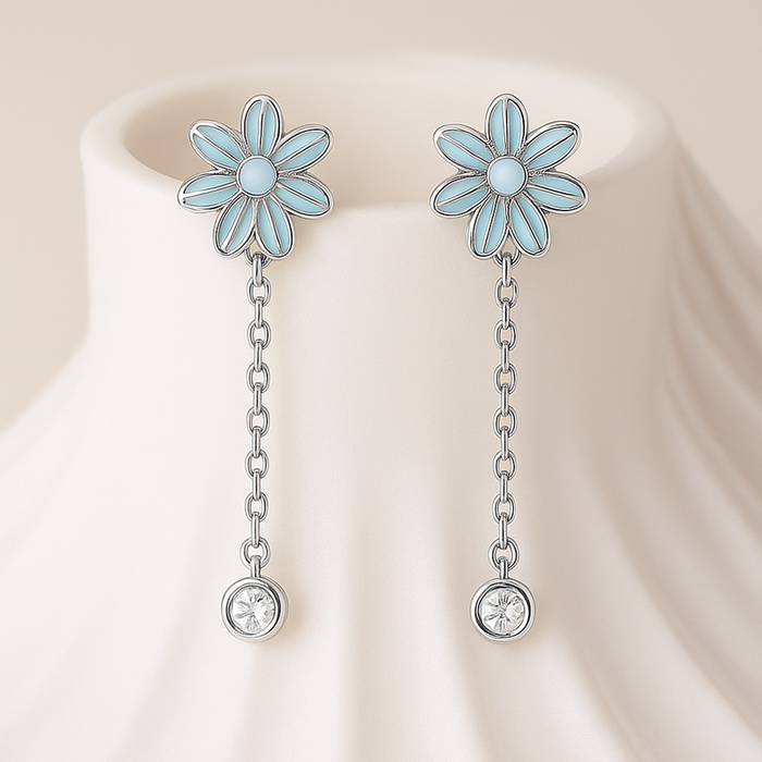 Daisy Chain Rhodium Plated 925 Sterling Silver Earrings