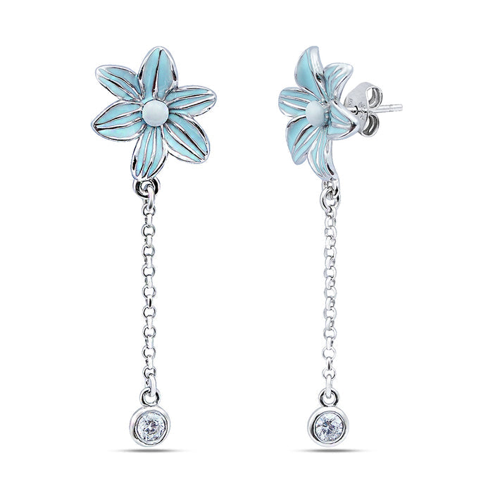 Daisy Chain Rhodium Plated 925 Sterling Silver Earrings