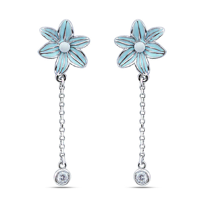 Daisy Chain Rhodium Plated 925 Sterling Silver Earrings