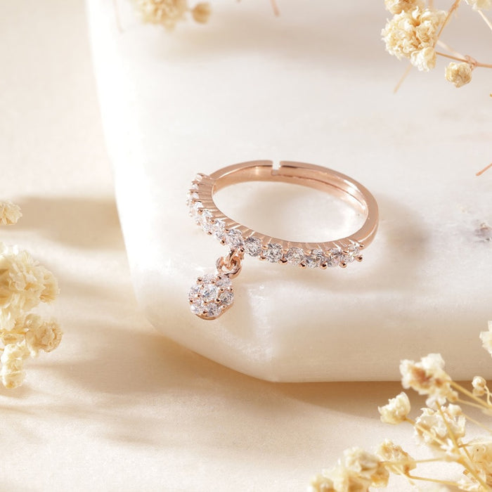 Dance of CZ Rose Gold Plated 925 Sterling Silver Female Ring (Adjustable)