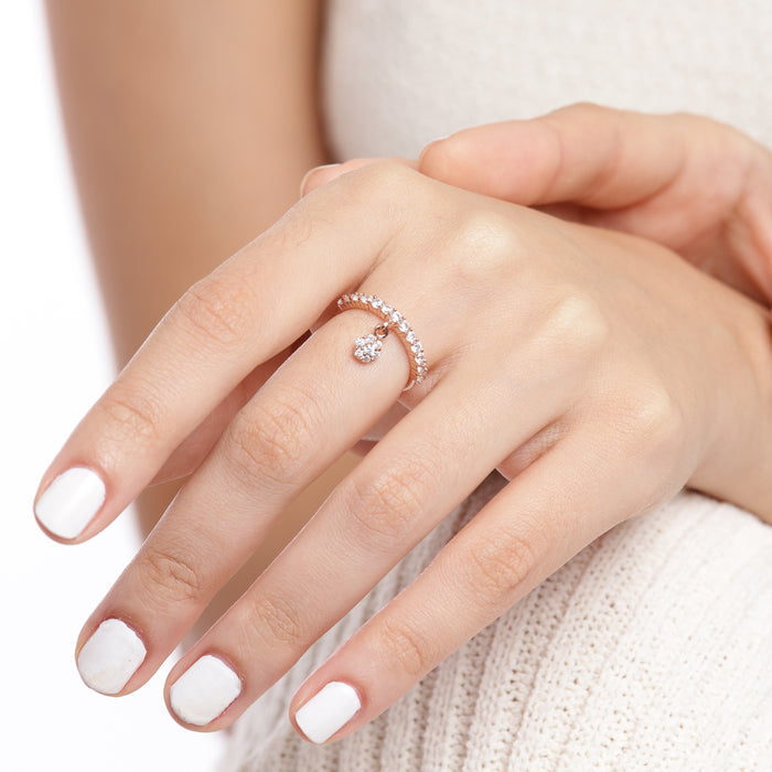 Dance of CZ Rose Gold Plated 925 Sterling Silver Female Ring (Adjustable)