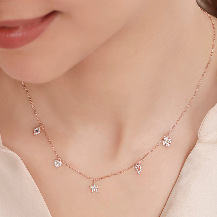 Dancing Charms Rose Gold Plated 925 Sterling Silver Necklace