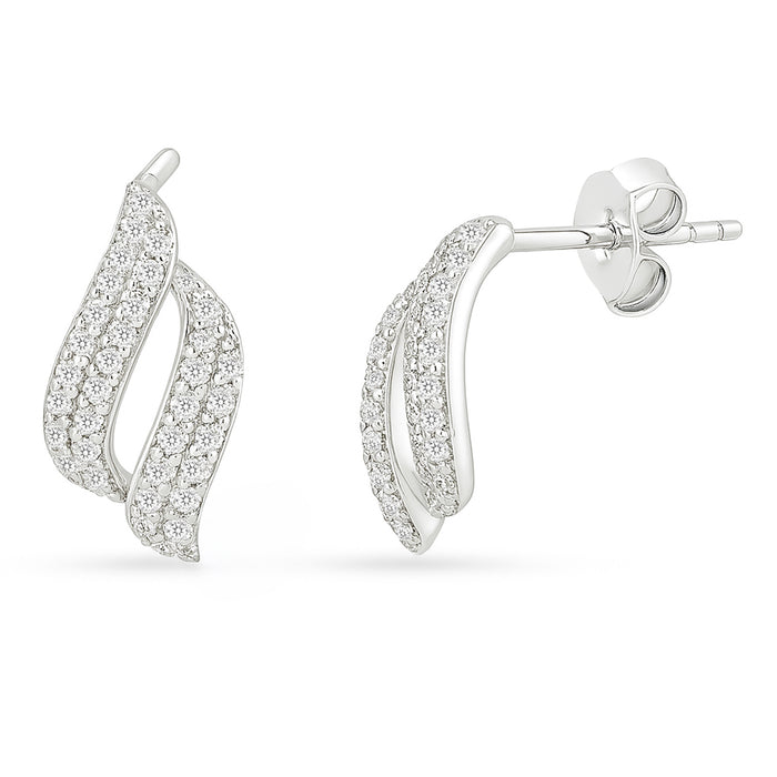 925 Sterling Silver wave stud earrings for women adorned with sparkling stones. Fine jewellery – Zavya