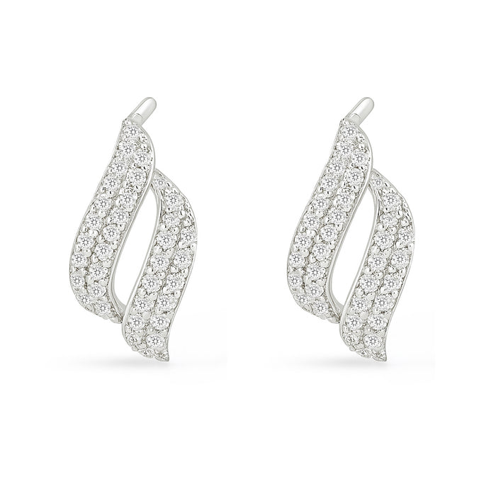 Rhodium plated 925 Sterling Silver wave earrings for women featuring sparkling crystal stones – Zavya