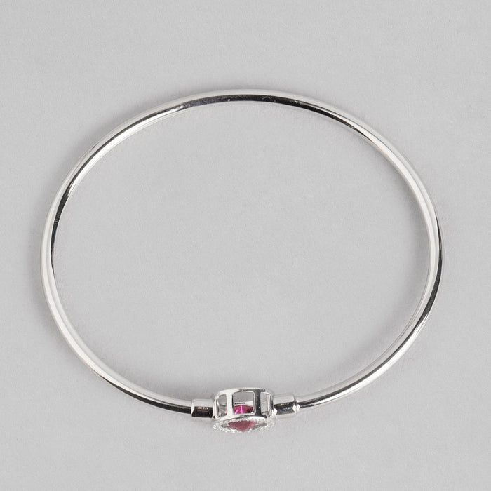 Dangling Ruby Heart 925 Silver Bangle Bracelet