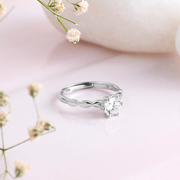 Dazzle Solitaire Rhodium Plated 925  Silver Womens Ring (Adjustable)