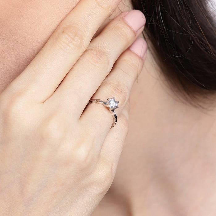 Dazzle Solitaire Rhodium Plated 925  Silver Womens Ring (Adjustable)