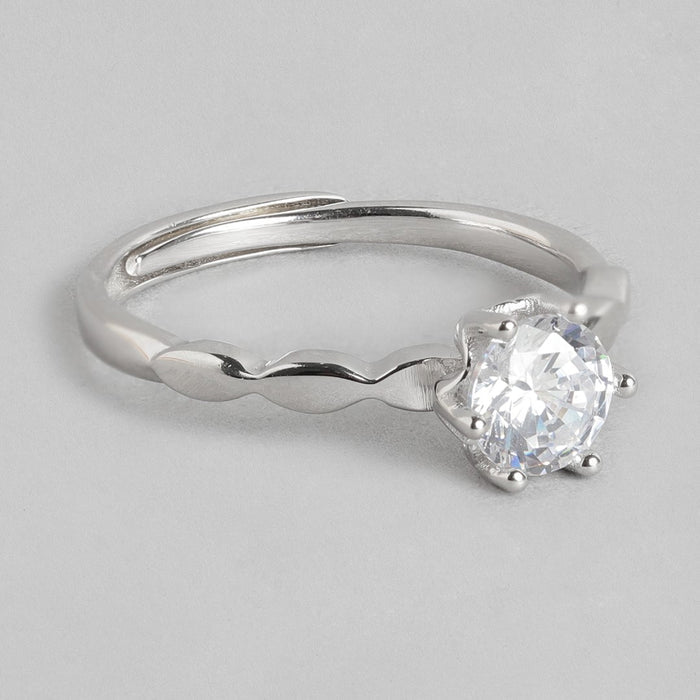 Dazzle Solitaire Rhodium Plated 925  Silver Womens Ring (Adjustable)