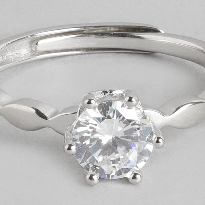 Dazzle Solitaire Rhodium Plated 925  Silver Womens Ring (Adjustable)