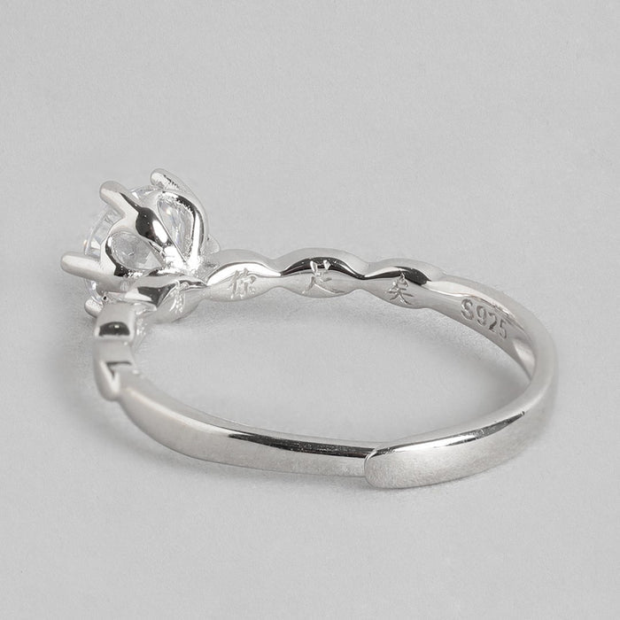 Dazzle Solitaire Rhodium Plated 925  Silver Womens Ring (Adjustable)