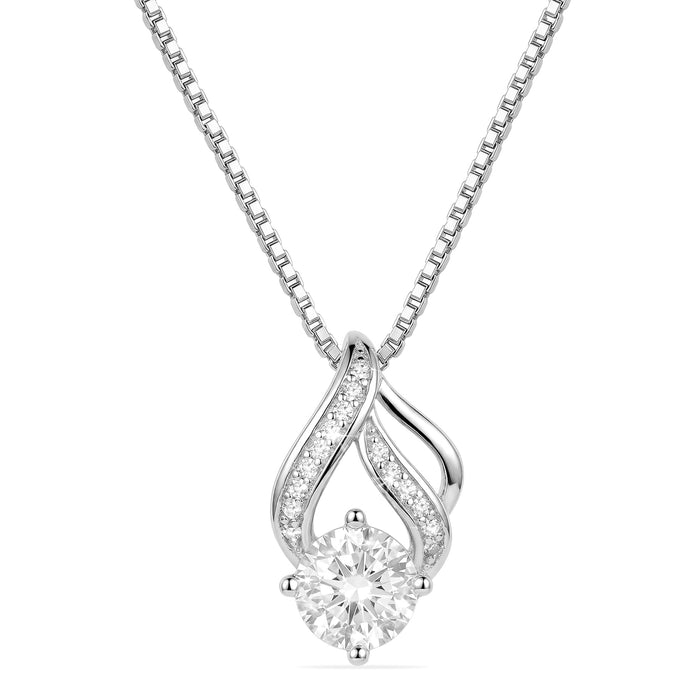 Women's 925 Sterling Silver pendant necklace with a dazzling round center stone on a box chain. – Zavya