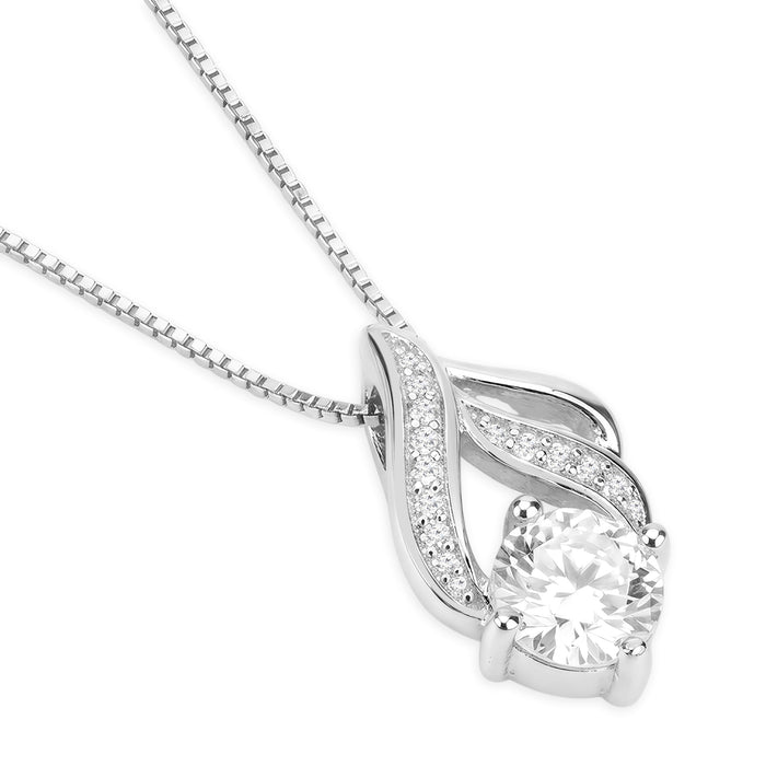 Women's 925 Sterling Silver pendant necklace featuring a round crystal and stone-studded swirl – Zavya
