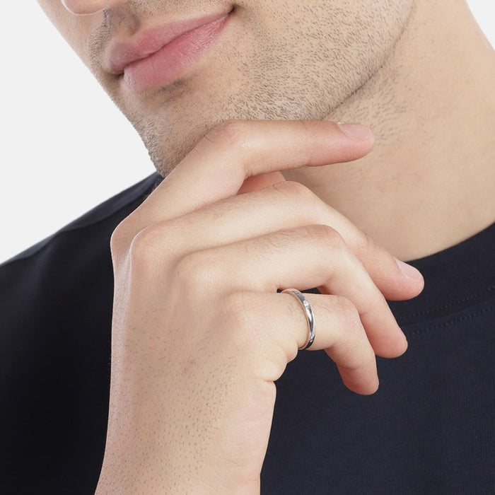 Dazzling Brilliance CZ Rhodium Plated  925 Silver Mens Ring  (Adjustable)