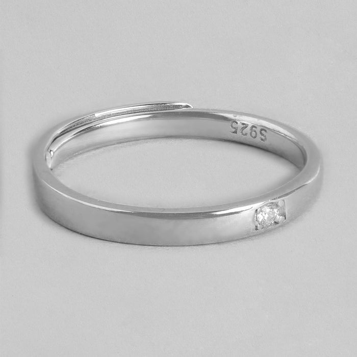 Dazzling Brilliance CZ Rhodium Plated  925 Silver Mens Ring  (Adjustable)