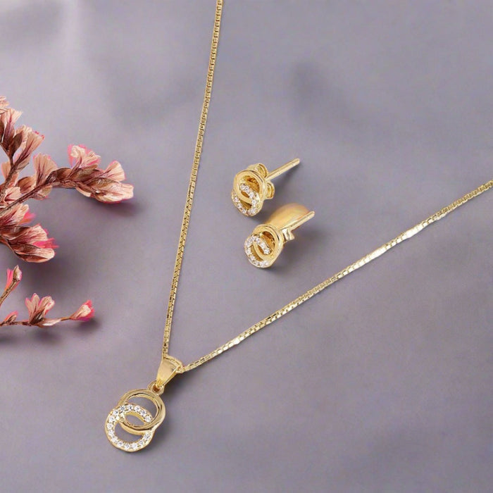 Dazzling Dance Double Circle CZ Gold-Plated Jewellery Set