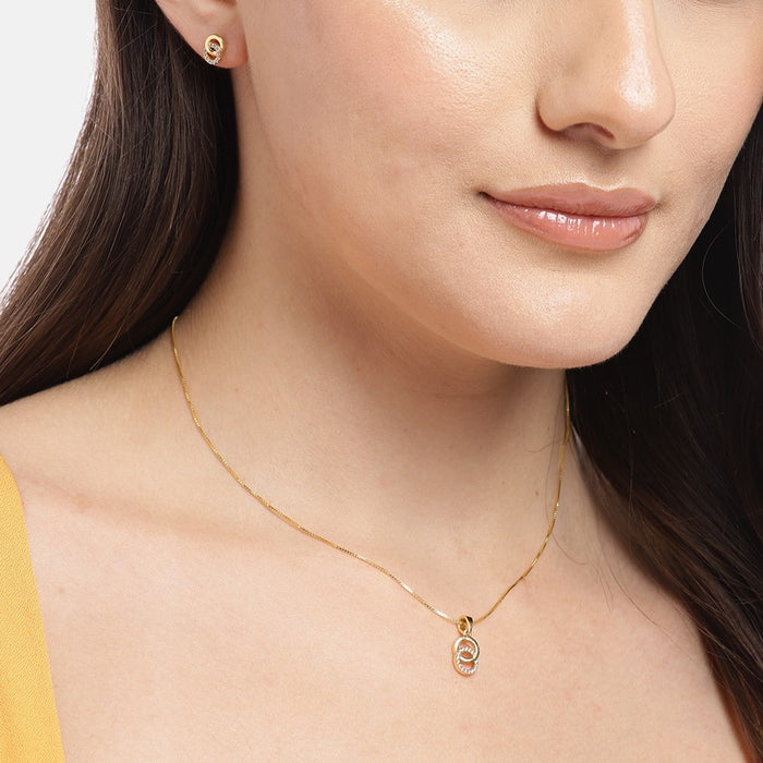 Dazzling Dance Double Circle CZ Gold-Plated Jewellery Set