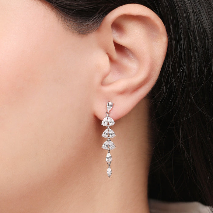 Dazzling Droplets Rhodium-Plated 925 Sterling Silver Drop Earrings