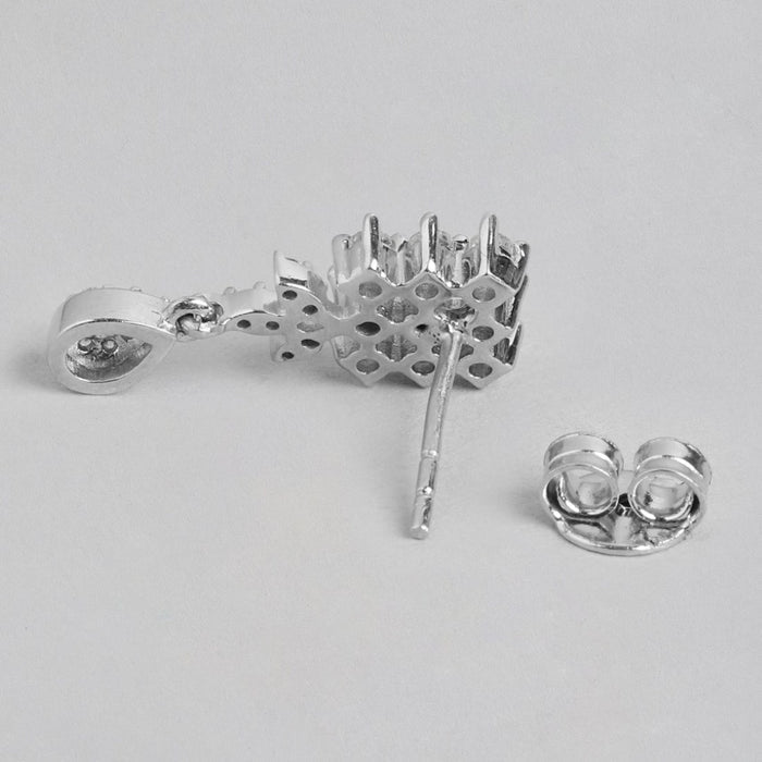 Dazzling Droplets Rhodium-Plated CZ 925 Sterling Silver Drop Earrings